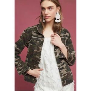 Anthropologie Pilcro Army Green Camo Denim Jean Jacket M
